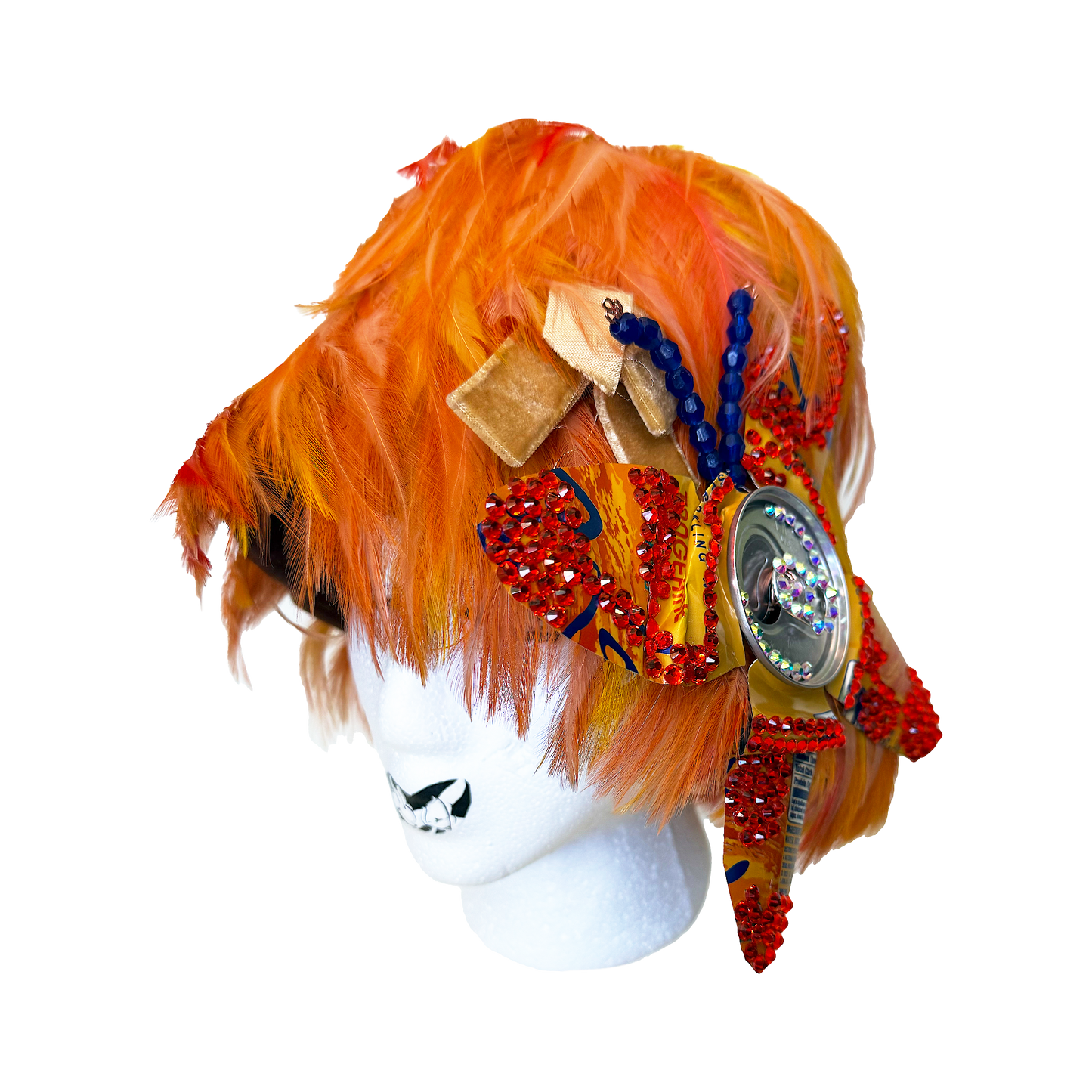 Orange Cream Feather Hat with Can Clip