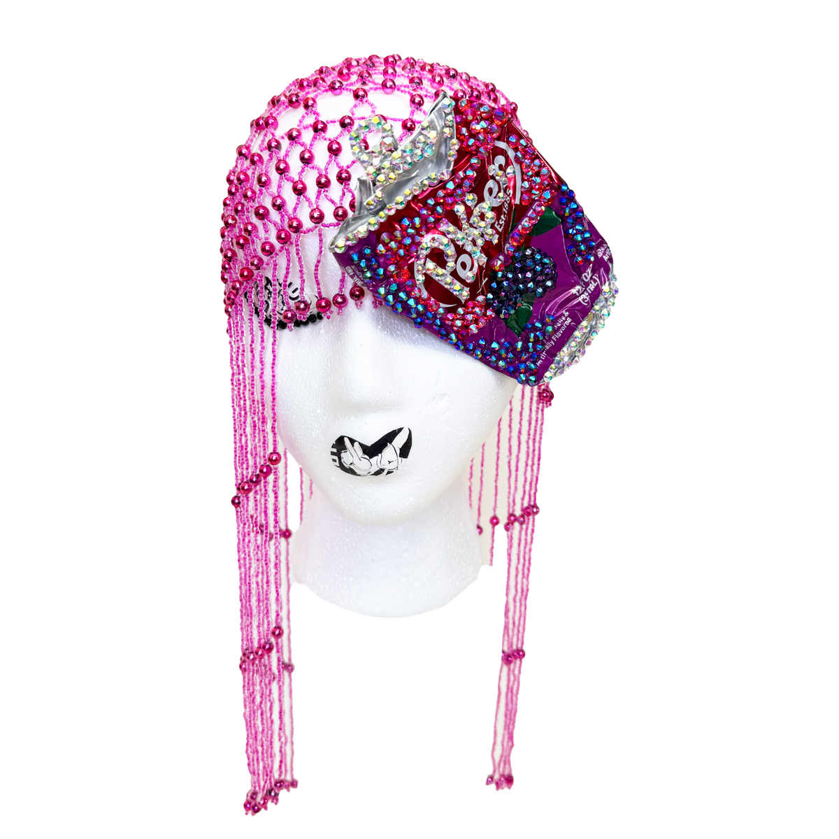 Raspberry Beaded Cap with Can Clip