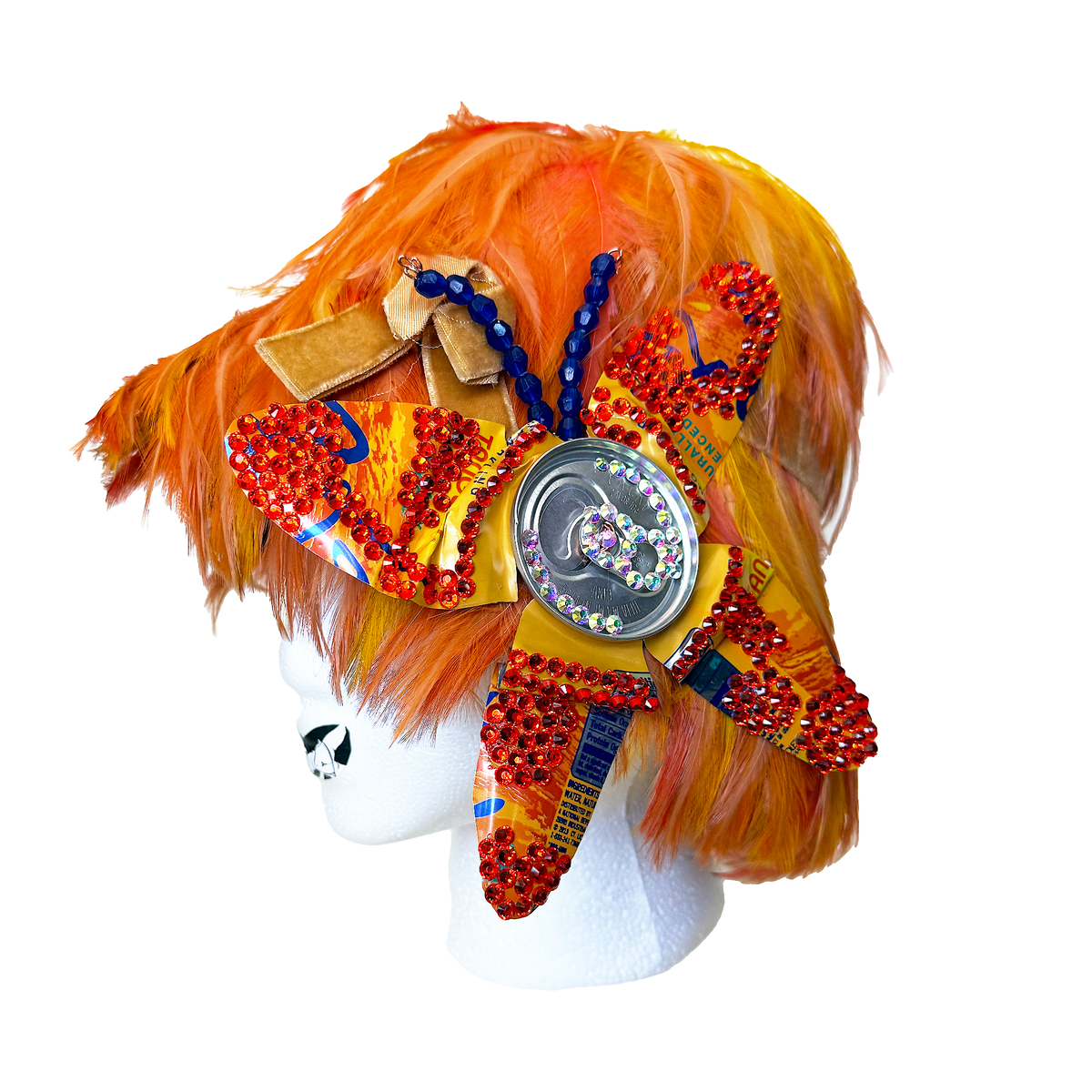 Orange Cream Feather Hat with Can Clip